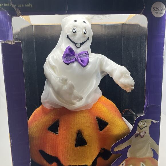 2004 Gemmy Halloween Fiber Optic LED Ghost In Jack O Lantern In Box Pumpkin Derp - Picture 2 of 15